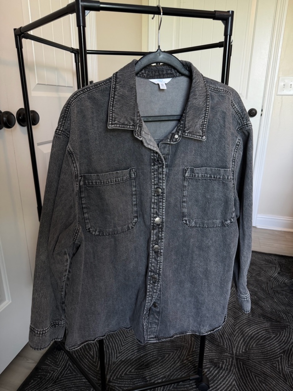 Time and Tru Charcoal Gray Button-Down Denim Shirt